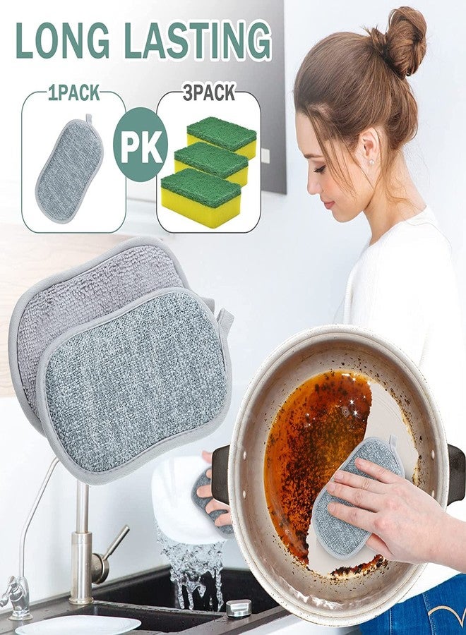 ARQIVO Multi Purpose Scrub Sponges Non Scratch Microfiber Sponge Cleaning Dish Scrubber Reusable Dish Sponges for Washing Dishes Along with Heavy Duty Scouring Power (Gray) (Pack of 2) - Image 5